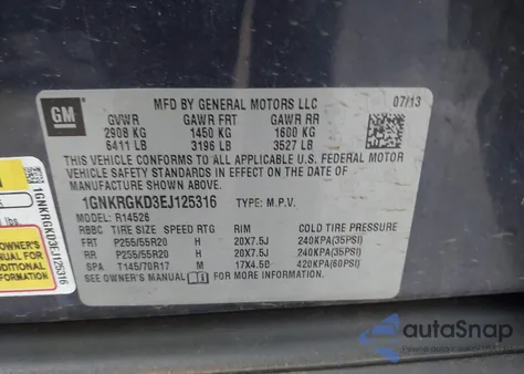 2014 Chevrolet Traverse 1Lt from USA, damaged, VIN 1GNKRGKD3EJ125316